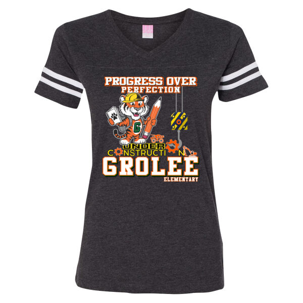 3537 Women's Football V-Neck Fine Jersey Tee Thumbnail